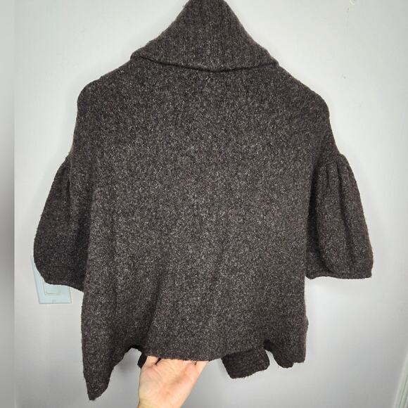 BCBG MaxAzria Cardigan Brown Wool Blend Puff Sleeves Button Medium - Picture 6 of 10